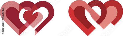 Three Gradient Red Hearts in Different Shapes love