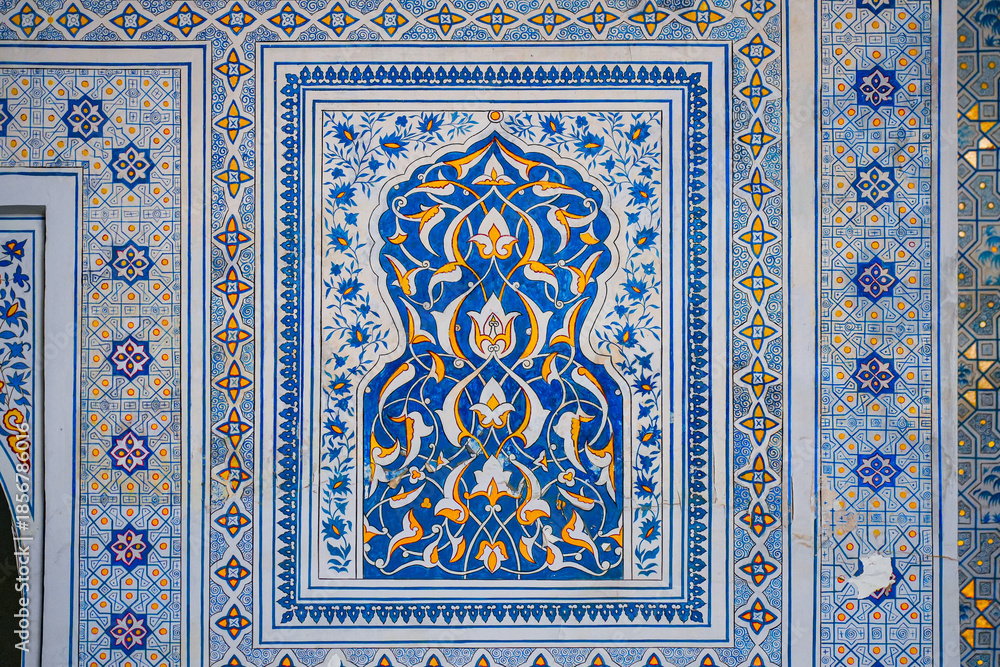Fototapeta Blue tilework in the Kok Gumbaz Mosque (Blue Dome) : 15th century architecture in Shakhrisabz, Uzbekistan