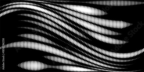 Halftone Irregular Rounded Lines Seamless Black And White border. And also includes EPS 10 vector