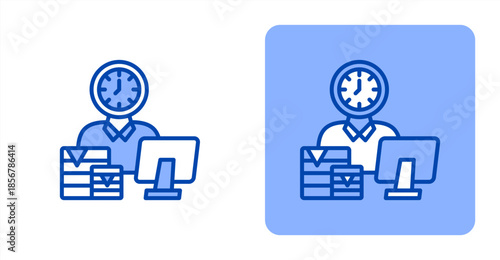 Workaholic Line Color  Two-tone color and contrasting background icon illustration