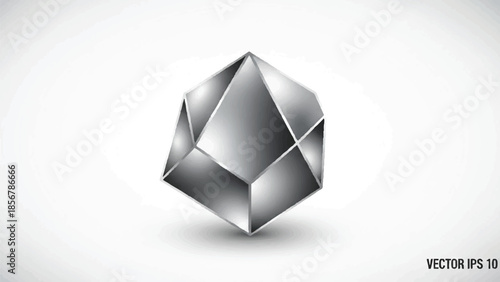 Futuristic Geometric Crystal Shape Rendering With A Metallic Sheen On A White Background
