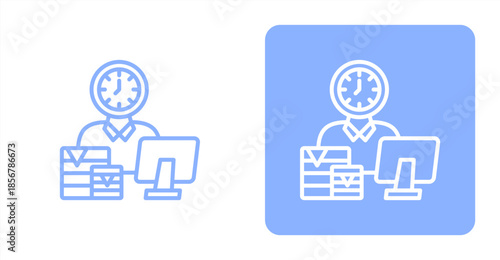 Workaholic Line  Two-tone color and contrasting background icon illustration