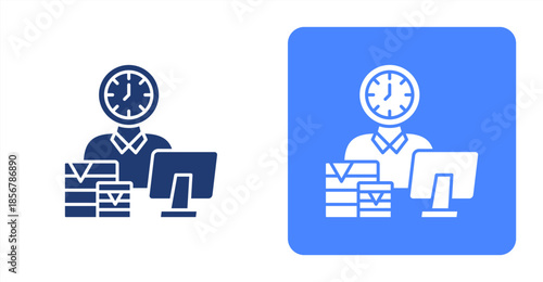 Workaholic Glyph  Two-tone color and contrasting background icon illustration