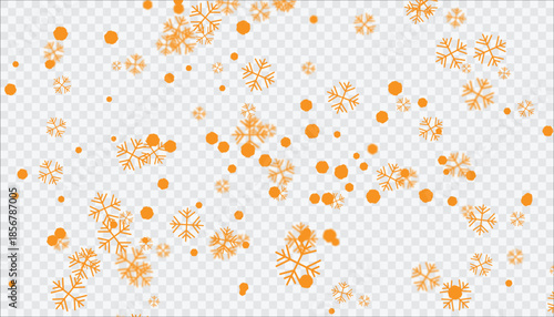 Orange snowflakes and dots on transparent background for winter design