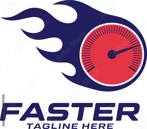 Speedometer with blue flames and text gauge