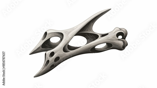 Artistic rendering of a prehistoric dinosaur skull fossil with intricate bone structure and unique horns