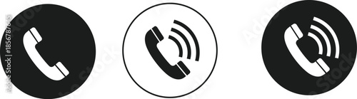 Telephone Call Icon Vector Set, Communication Symbol Silhouettes for Contact Us Page, Customer Support Phone Button Graphic for Web Design