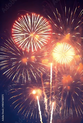 Golden Burst: Vibrant Fireworks Illuminating Night Sky Celebrations