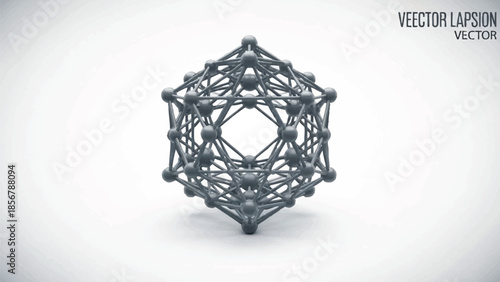 Abstract 3D Geometric Network Structure on a White Background - Futuristic Digital Art