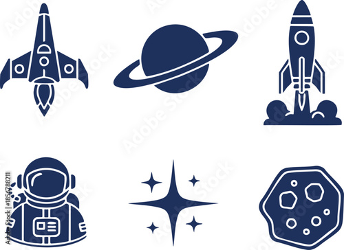 spaceship, planet, rocket, astronaut, stars, asteroid.eps