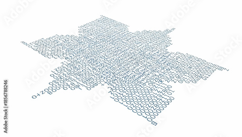 Abstract intricate geometric pattern composed of repeating digital elements and numerical characters