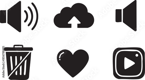 sound, cloud, chat bubble, trash can, heart, video player.eps