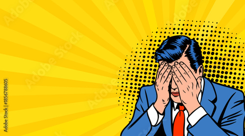 A businessman is upset in a pop art retro style.