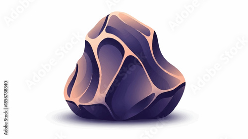 A uniquely textured, dark purple abstract geometric stone with soft, flowing curves against a white background