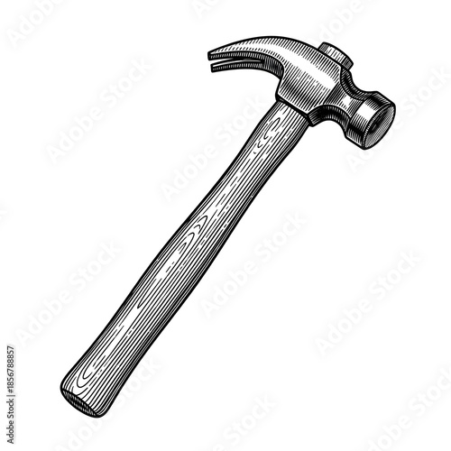 Detailed Illustration of a Classic Claw Hammer, a Versatile Hand Tool for Construction and DIY Projects