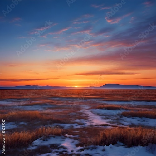 A Spectacular Winter Sunset Over Distant Mountain Peaks