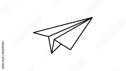 Simple Paper Airplane Outline Flying on Isolated White Background