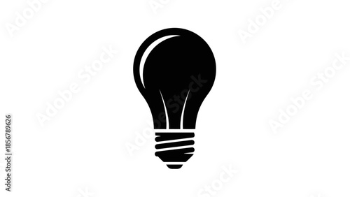 Black Light Bulb Silhouette Icon Isolated White Background, Symbol of Idea