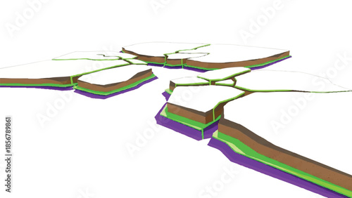 Illustration of geological strata with varying layers, depicting earth science and land formation concepts