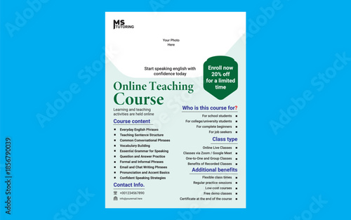 Creative Online Tutoring Course Flyer Design For Vector Template.