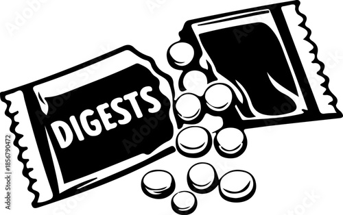 Outline Vector of Ripped Cold Meds Blister Pack with Pills Dropping