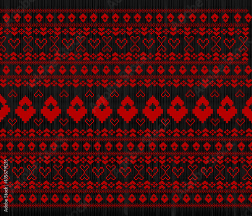 Pixel art style Valentine's Day design, heart pattern, black background, red pattern, vector image, background image.