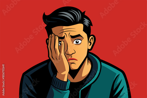 Vector comic illustration of a facepalming man. Great for frustration, sarcasm, and humorous visual content.