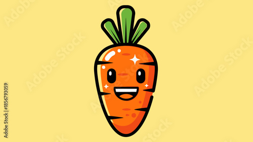 Cute Happy Carrot Vegetable Character Smiling on Bright Yellow Background