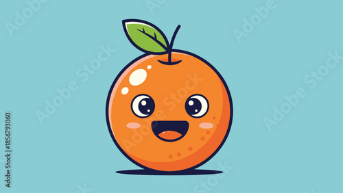 Cute Happy Orange Fruit Character Smiling on Bright Blue Background