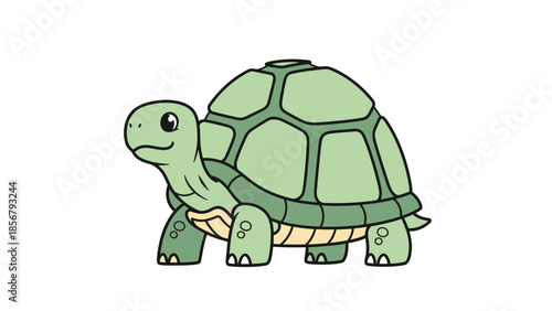 Cute cartoon turtle character standing and looking friendly, depicting a calm and gentle nature on an isolated white background.