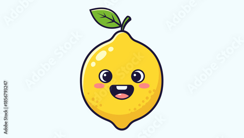 Cute Cartoon Lemon Smiling Happily on Isolated Light Blue Background