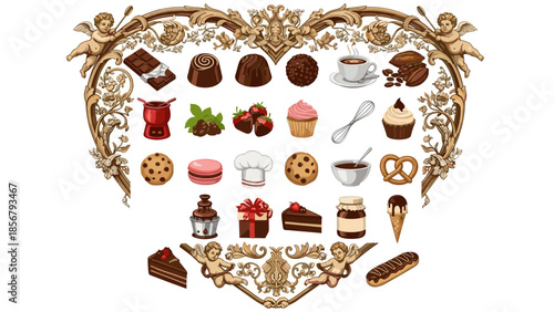 Elegant Chocolate and Sweet Treat Collection in an Ornate Vintage Frame
