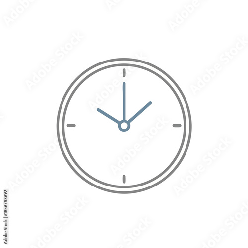 A minimalist circular clock icon with gray and teal elements, on a white background