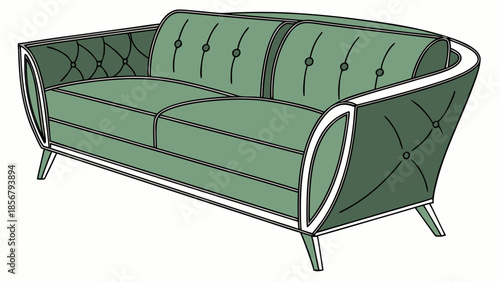 Comfortable green leather armchair and sofa furniture set featuring a stylish 3d interior design object with pillows isolated on a white background for a modern home room decor