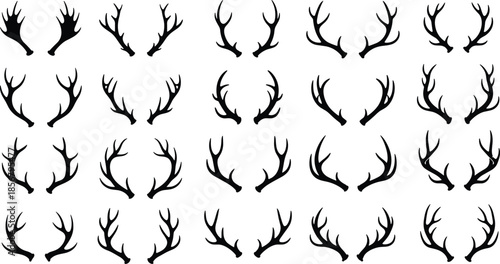 Set of 25 Unique Stylized Antler Silhouettes for Wildlife, Hunting, Tribal, Rustic, Logo, Tattoo, and Nature Design Themes