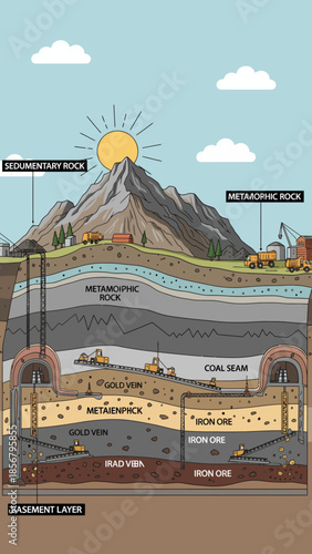 Mountain Mining Area Geological Cross Section Vector