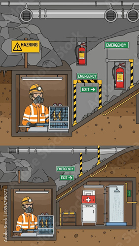 Quarry Mining and Stone Extraction Vector Illustration