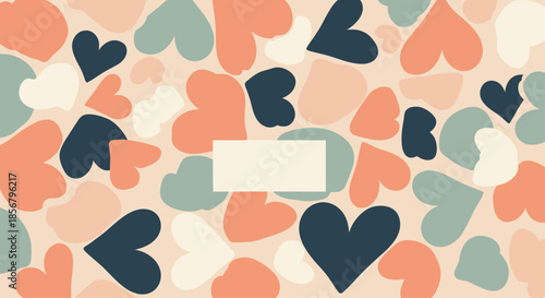 Hand drawn heart pattern in pastel shades of peach, blue, and white surrounds a blank central frame for custom greetings or romantic messages.