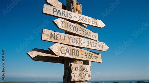 A weathered signpost points...