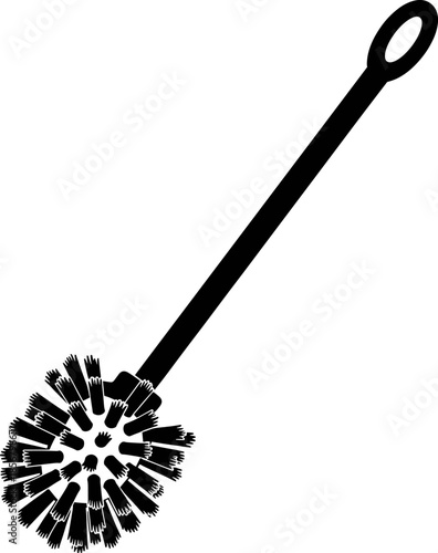 Long handle round cleaning brush vector illustration, detailed bristle scrub tool design for household sanitation, bathroom hygiene maintenance, cleaning equipment graphic icon