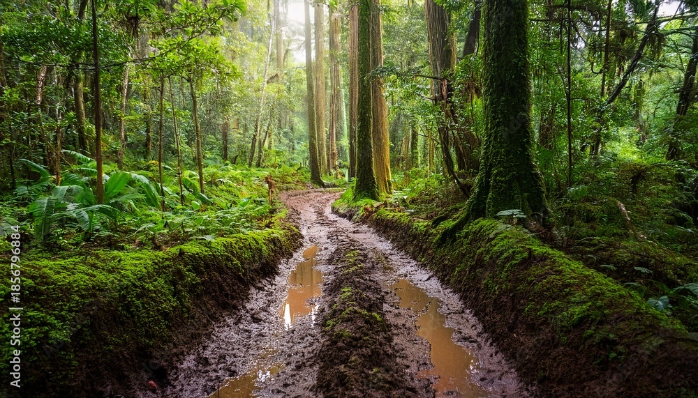 Fototapeta premium muddy path through a lush forest