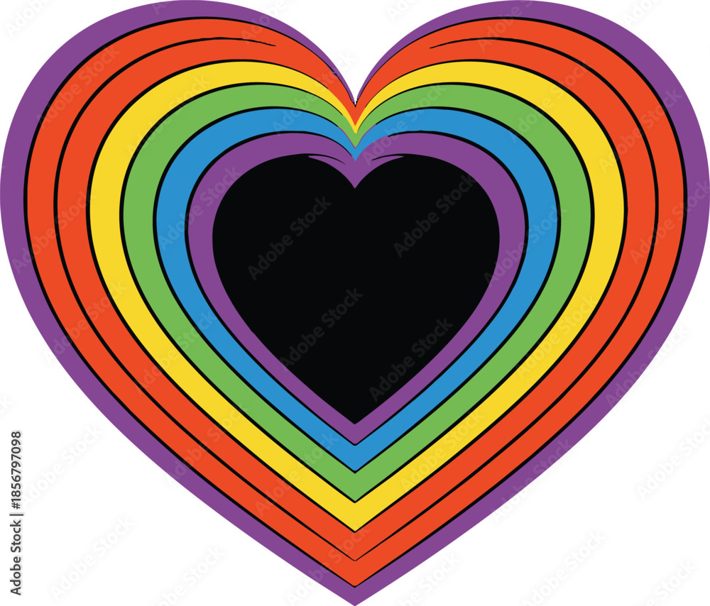 Obraz premium Concentric Rainbow Heart with Black Core – Symbol of Love, Unity, and LGBTQ+ Pride