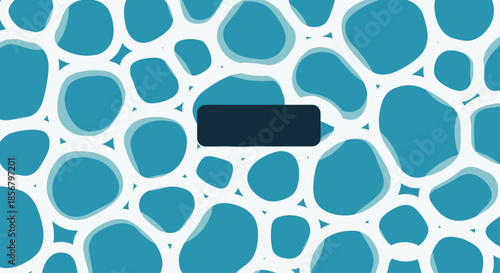 Organic cell pattern illustration features rounded shapes in teal blue against a white webbed background creating a natural fluid texture.