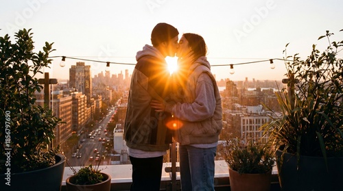 Two figures, silhouetted by...