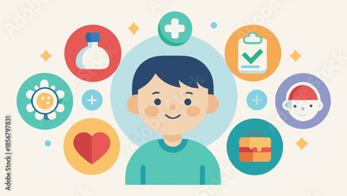 Soft flat vector icon set symbolizing inner child healing and emotional repair