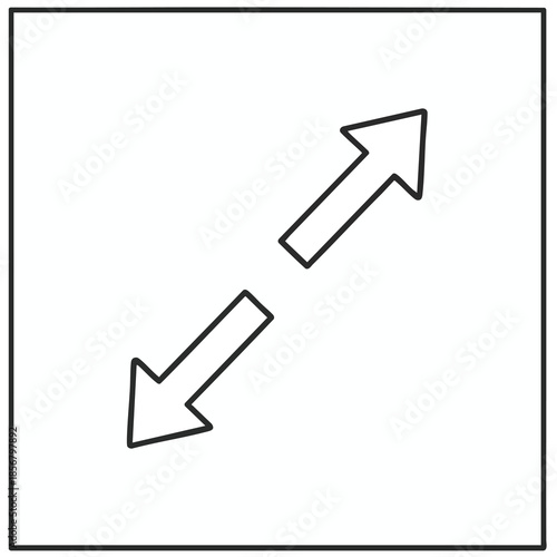 Two diagonal arrows point in opposite directions within a square border