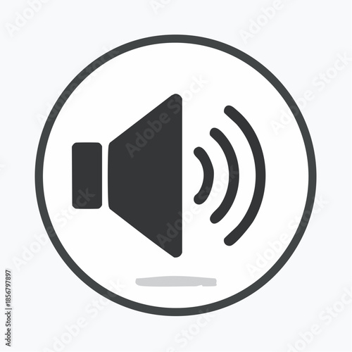 3D round metal internet button featuring a vector illustration of an audio speaker icon for web music and mobile communication technology design