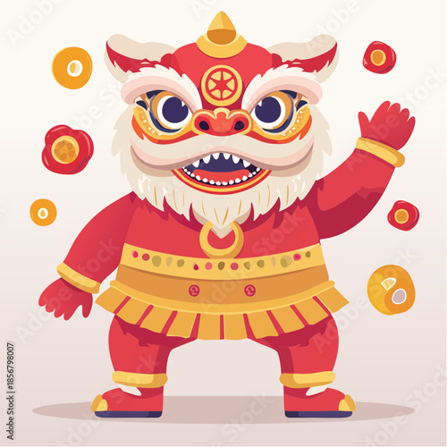 Vector illustration of a funny cartoon clown character wearing a festive costume and hat holding a balloon and Christmas gift to bring holiday humor and a smile to every child at the circus