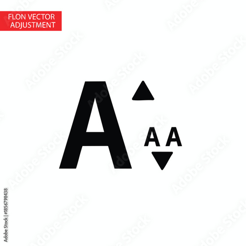 Bold "A," "AA" with up/down arrows; white background. Text adjustment and font size indication