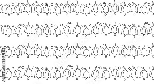 Simple and elegant pattern displays rows of delicate bell-shaped flowers in black outlines on a white background, perfect for border decorations.